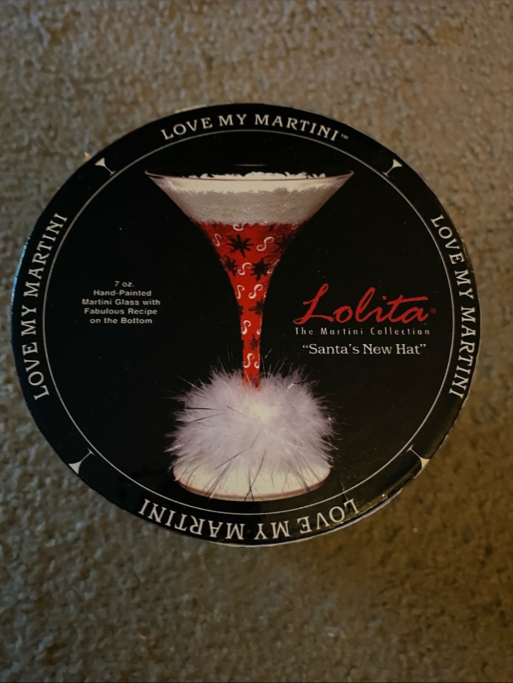 Lolita  “Santa’s New Hat” Red, White and Black Santa Hat Martini Glass